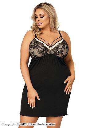 Chemise, straps over bust, lace cups, 3XL to 6XL